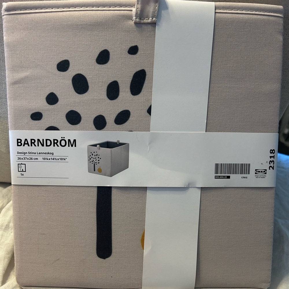 IKEA Barndröm Cream Storage Box with Black Tree Design